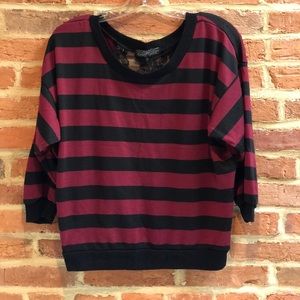 Dark Red and Black Lace Dolman Top